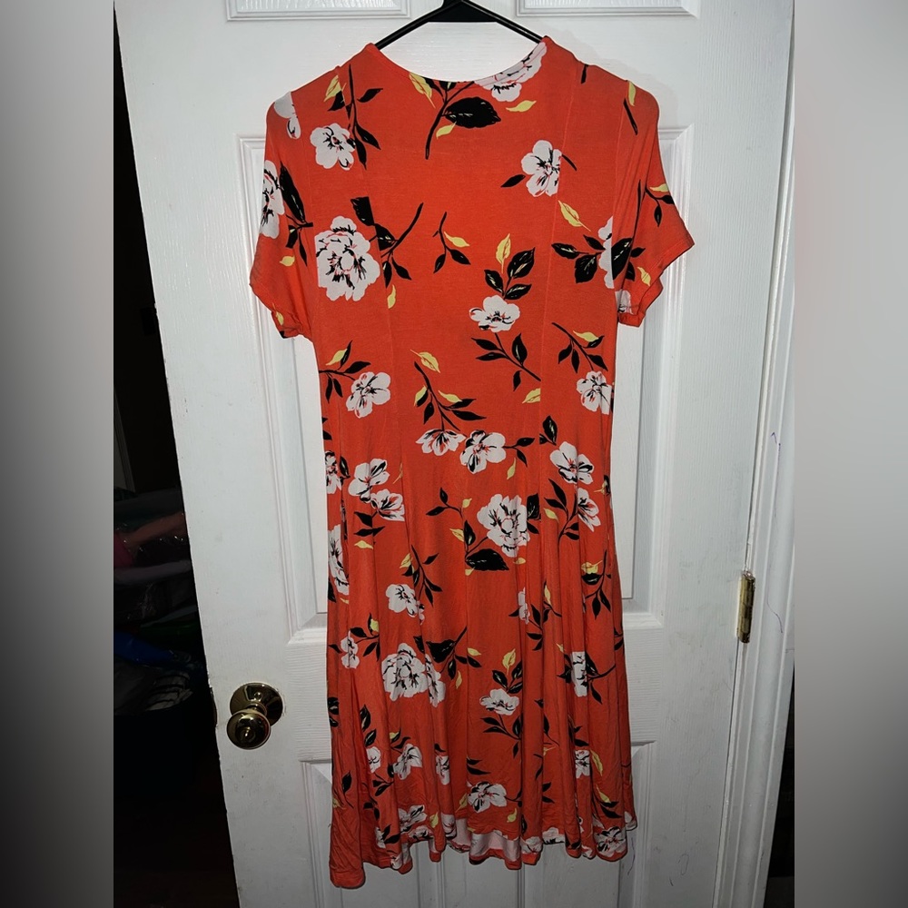 Torrid Super Soft Knits Sweetheart Fit & Flare Dress in Coral Floral Sz 00 (10) - Picture 6 of 6